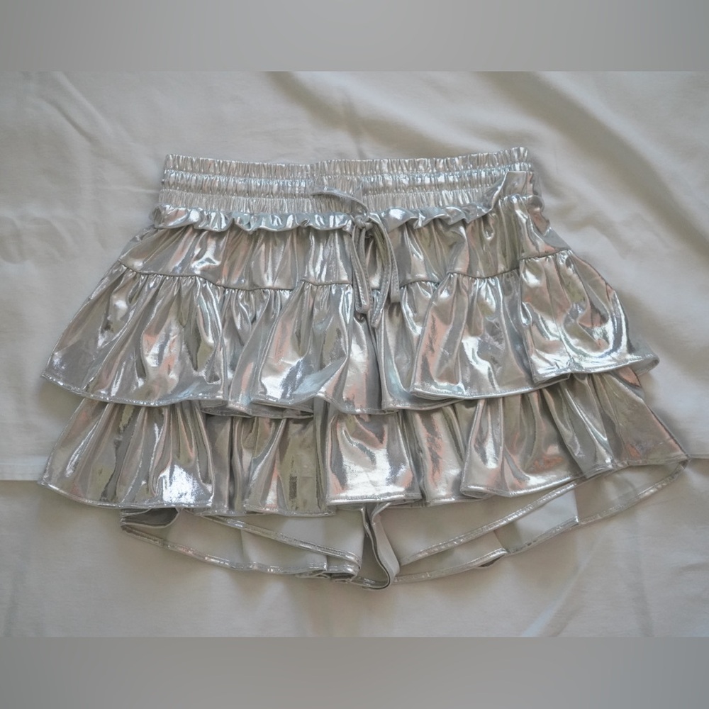 Preppy Silver Ruffle Mini Skirt